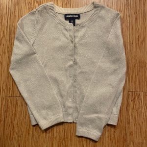 Lands End girls silver/white sparkly sweater, size 5-6